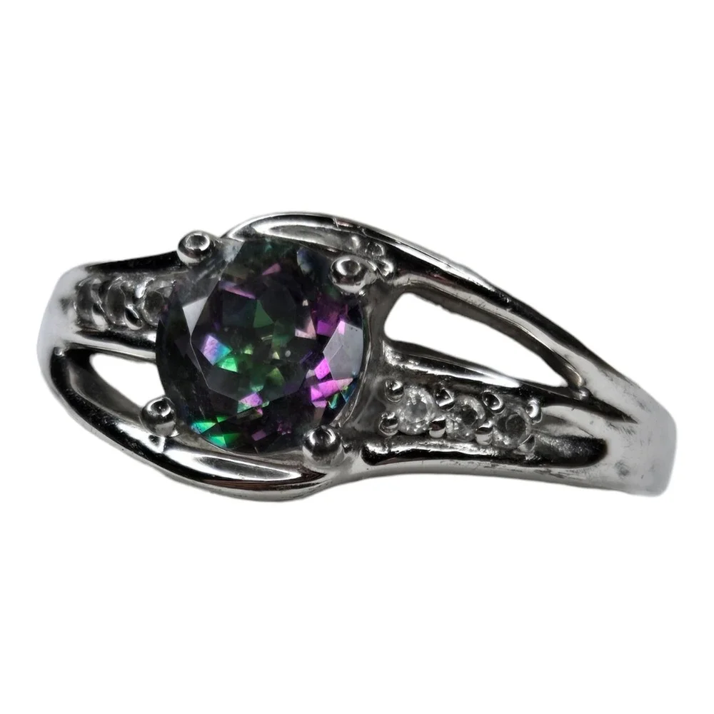 BGE Ring Sterling Silver 925 Size 6.5 Multicolor Mystic Topaz Bypass Band